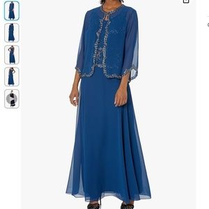 J Kara Women's Beaded Jacket Dress 16 Cobalt